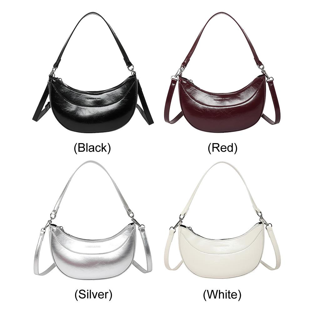 Women PU Simple Carrying Bag Large Capacity Trendy Tote Handbag Zipper Closure Crescent Hobo Bag Adjustable Strap Shoulder Purse