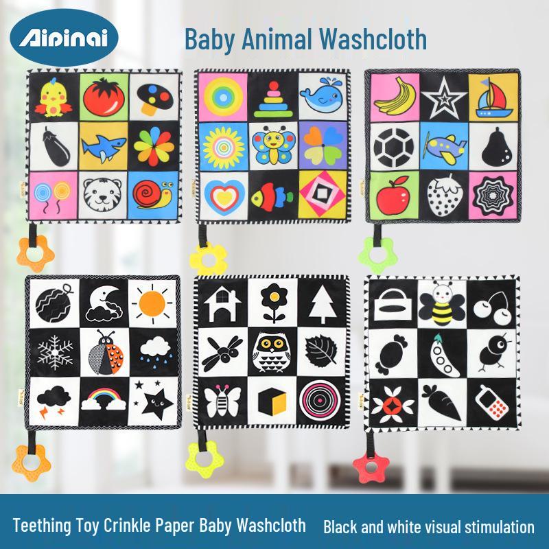 

Aipinqi Baby Comfort Toy: Black & White Square Towel with Teether Ring