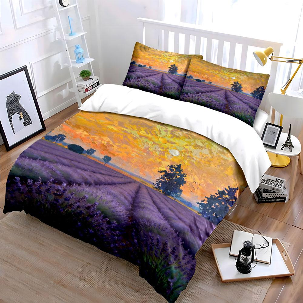 Lavender fields and trees. Bedding sets Duvet cover sets Duvet covers Pillowcases(1 * Duvet Cover 2 * Pillowcases without duvet insert)