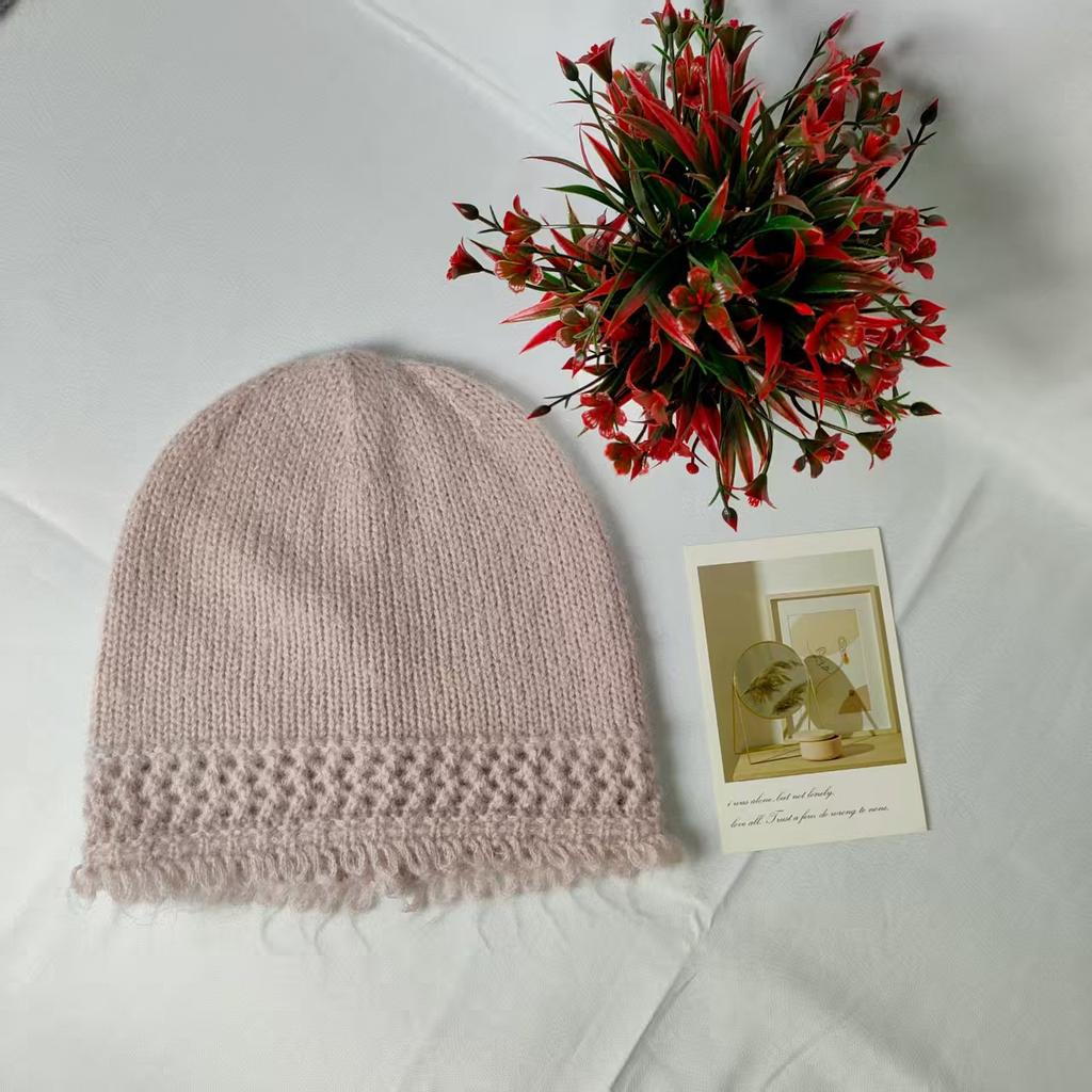 Warm Bag Head Hat Women's Autumn and Winter New Versatile Face Small Pullover Hat Knitted Wool Hollow Cold Hat