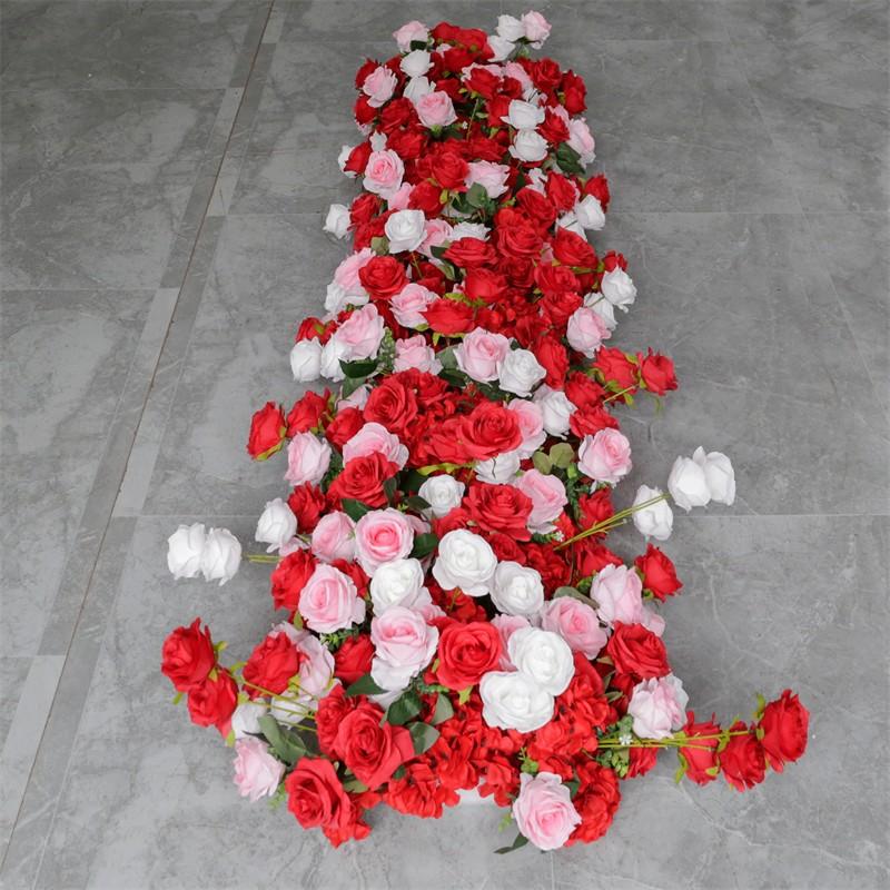 Uflower 3D Red Rose Hydrangea Flower Row Luxury Wedding Arch Backdrop Floor Table Centerpiece Event Decor