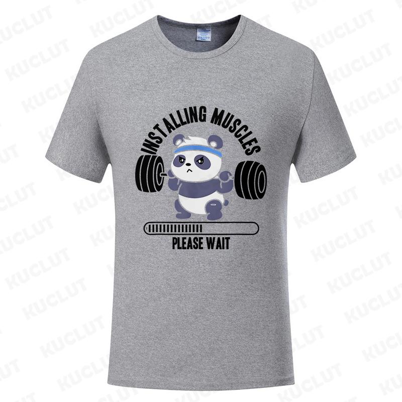Funny Panda Gym Print T-Shirt Summer Tees for Men Women O-neck Casual Short Sleeve Weightlifting Installing Muscles Fashion Tops
