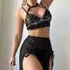 Sexy Neck Lace Lace Temptation Split Mesh Skirt Sex Underwear Four-piece Set