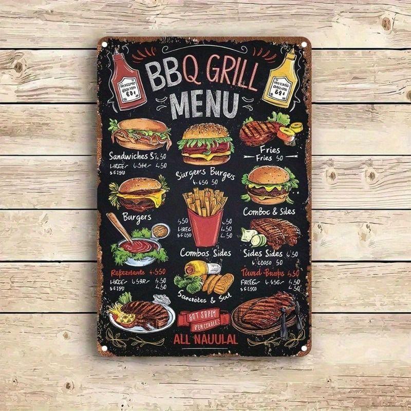 Vintage BBQ Grill Metal Wall Art, Restaurant Decor