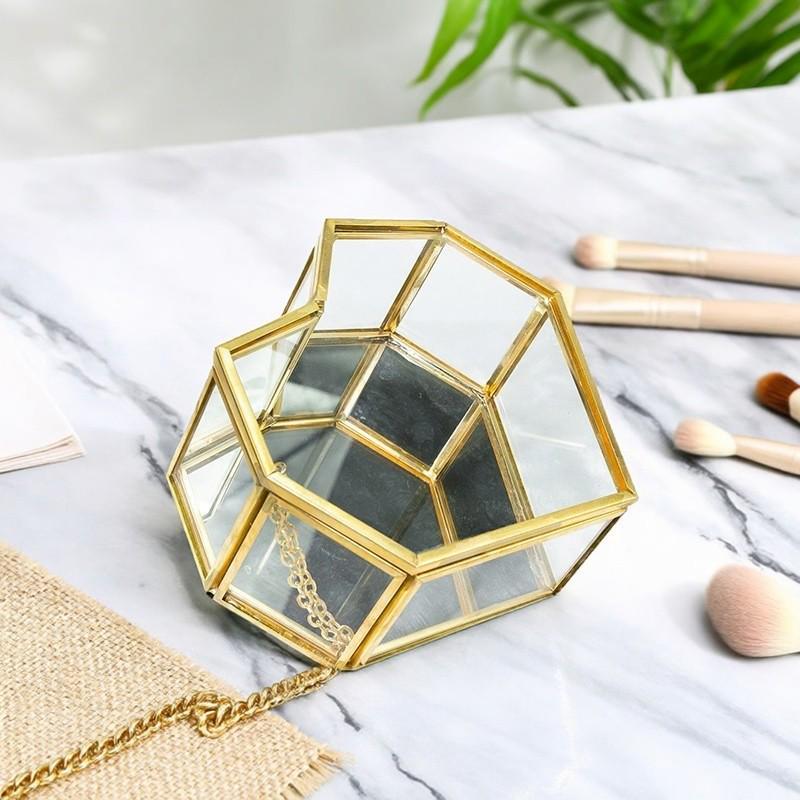 Hexagonal Engagement & Wedding Ring Box - Transparent Glass Jewelry Storage Gift Box