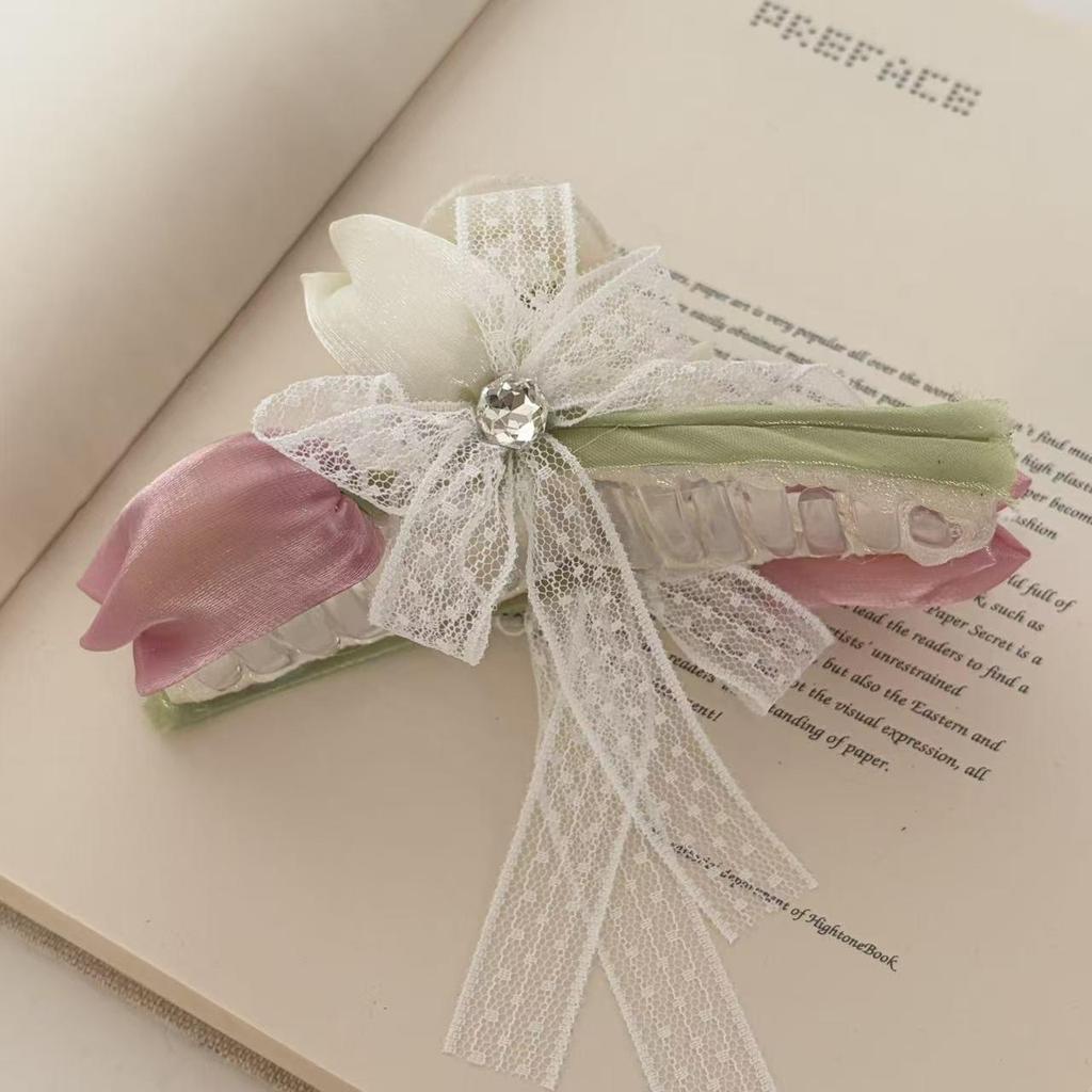 Sweet Tulip Pink Bow Hair Claw & Scrunchie Set for Women
