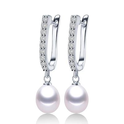 2025 Women Freshwater Pearl Earrings Zircon Fashion Drop Earring White Real Pearl Wedding Jewelry With Box