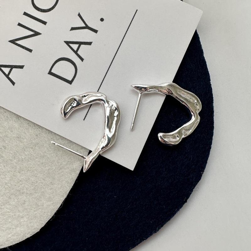 New 925 Silver Hoop Earrings Clip Matte Circle Geometric Punk For Women Girl Gift Jewelry