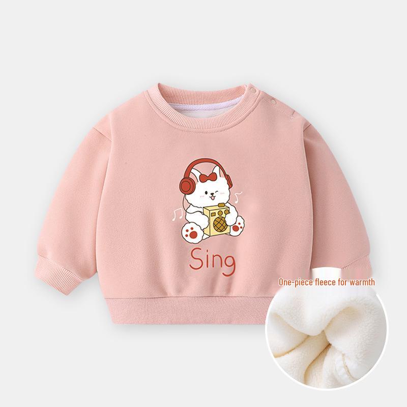 Bluza polarowa z okrągłym dekoltem dla niemowląt, z długim rękawem, ciepła koszulka bazowa na jesień i zimę