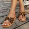 European and American foreign trade one-piece buckle leopard print large size women's flat slippers 2025 summer new fish mouth beach sandals