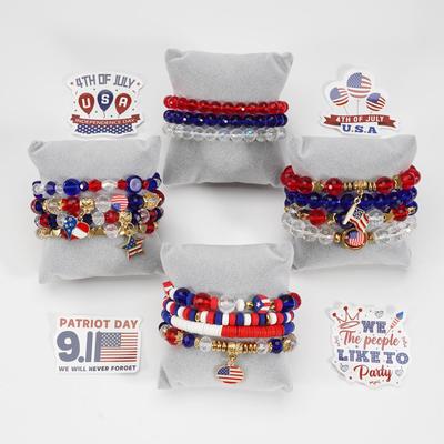 Amerikaanse Vlag Kralen Armband: Rood, Wit en Blauw Kristal voor Onafhankelijkheidsdag