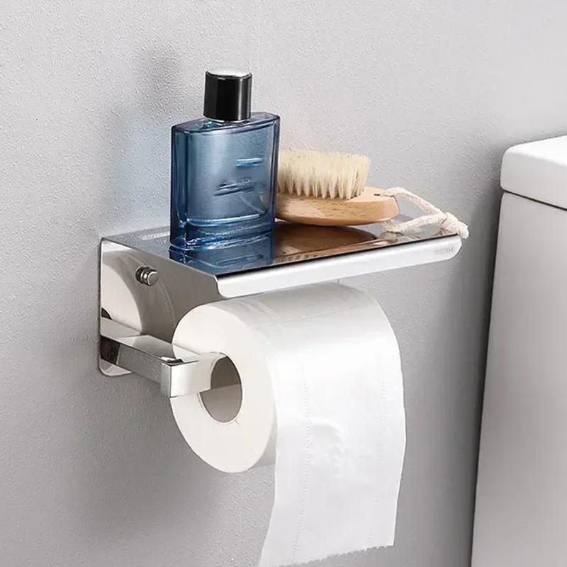 Stainless Steel Toilet Paper Holder with Phone Shelf Bathroom Tissue Holder Toilet Paper Roll Holder