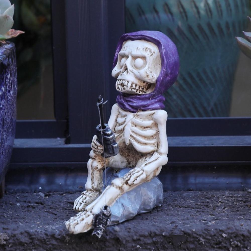 

Resin Skeleton Fishing Ornament Gothic Mini Skeleton Figurines Outdoor Garden Decorations
