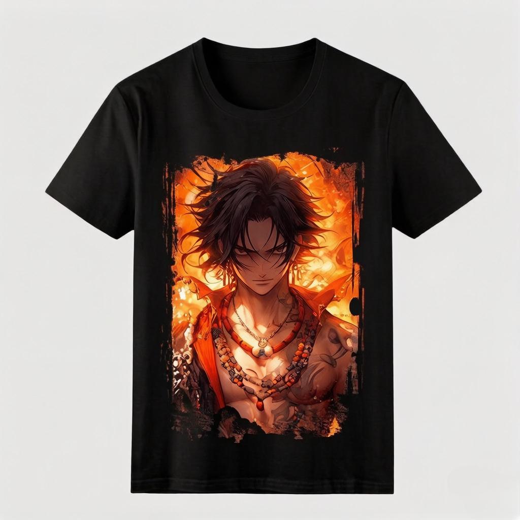 One Piece Printed T-shirt Fire Fist Ace Casual Comfortable and High-quality Cotton Parent-child Clothing