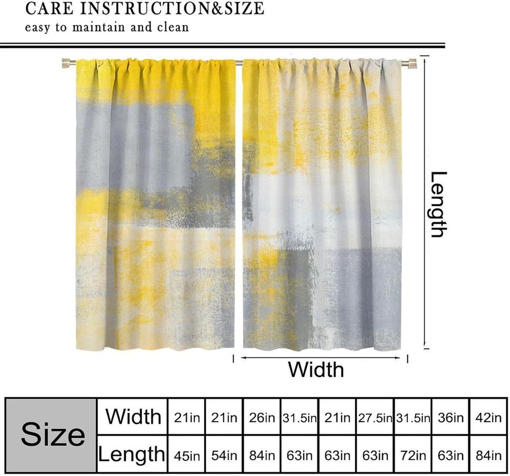 Yellow Abstract Window Curtain, Modern Abstract Rust Art Painting Print Window Drapes for Living Room Bedroom 42" W X 45" L(No B