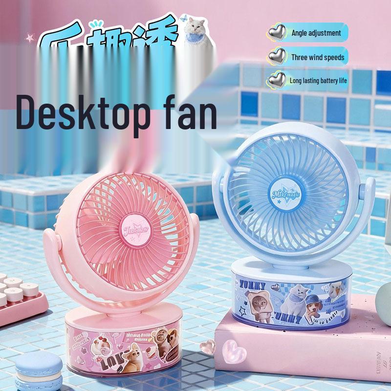 2026 Transparent Desktop Fan - Cute Animal Design, Low Noise, USB Rechargeable, Ideal for Dorms and Homes.