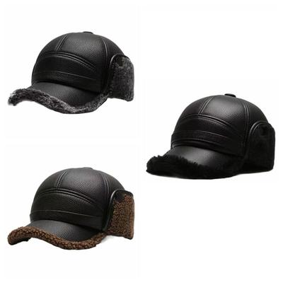 Thicken Ear Protection Hat PU Leather Earflaps Caps Fashion Men Baseball Cap  Old Men