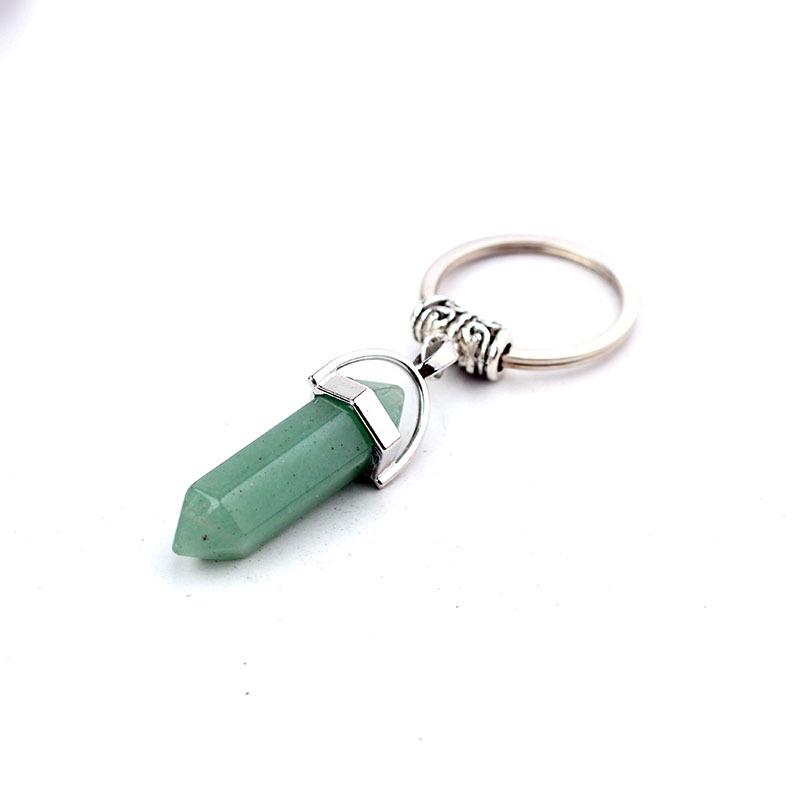 Hexagon Natural Crystal Column Original Stone Keychain Přívěsek