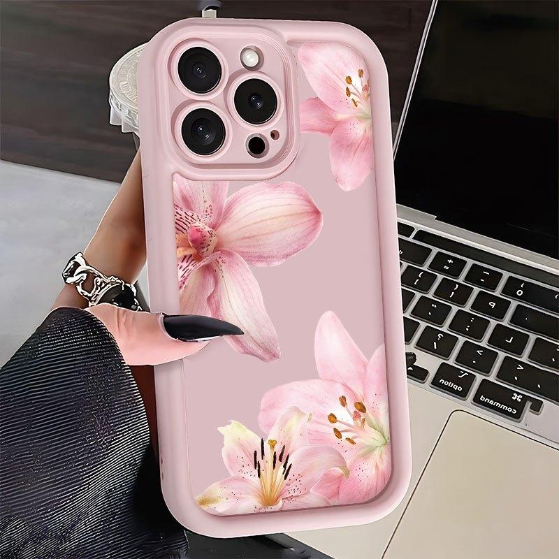 Pink Hibiscus Pattern Phone Case Suitable for iPhone 17 16 15 14 13 12 11 Pro/Max/Plus Anti Drop and Shockproof Back Cover