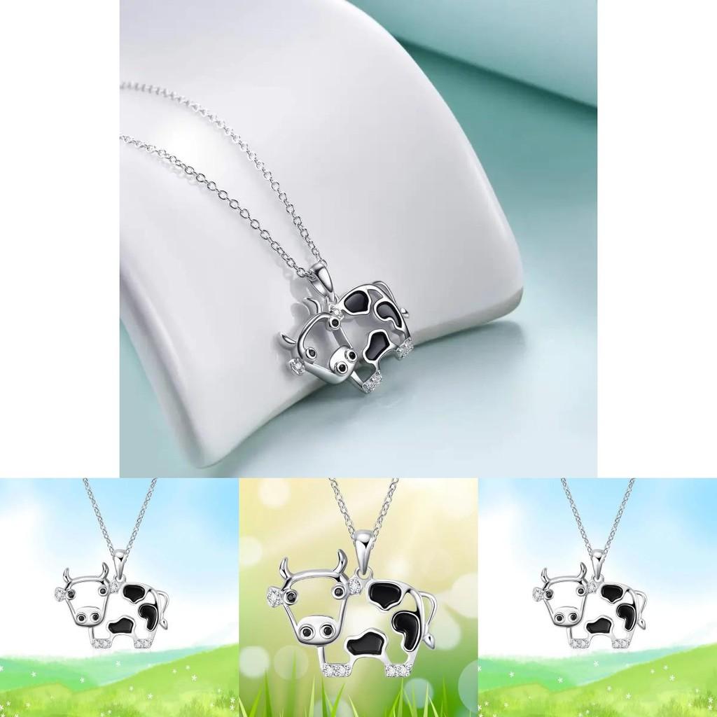 Colar Pingente Adorável de Vaca Vazada com Pedras Strass Para Mulheres e Homens Estilosos