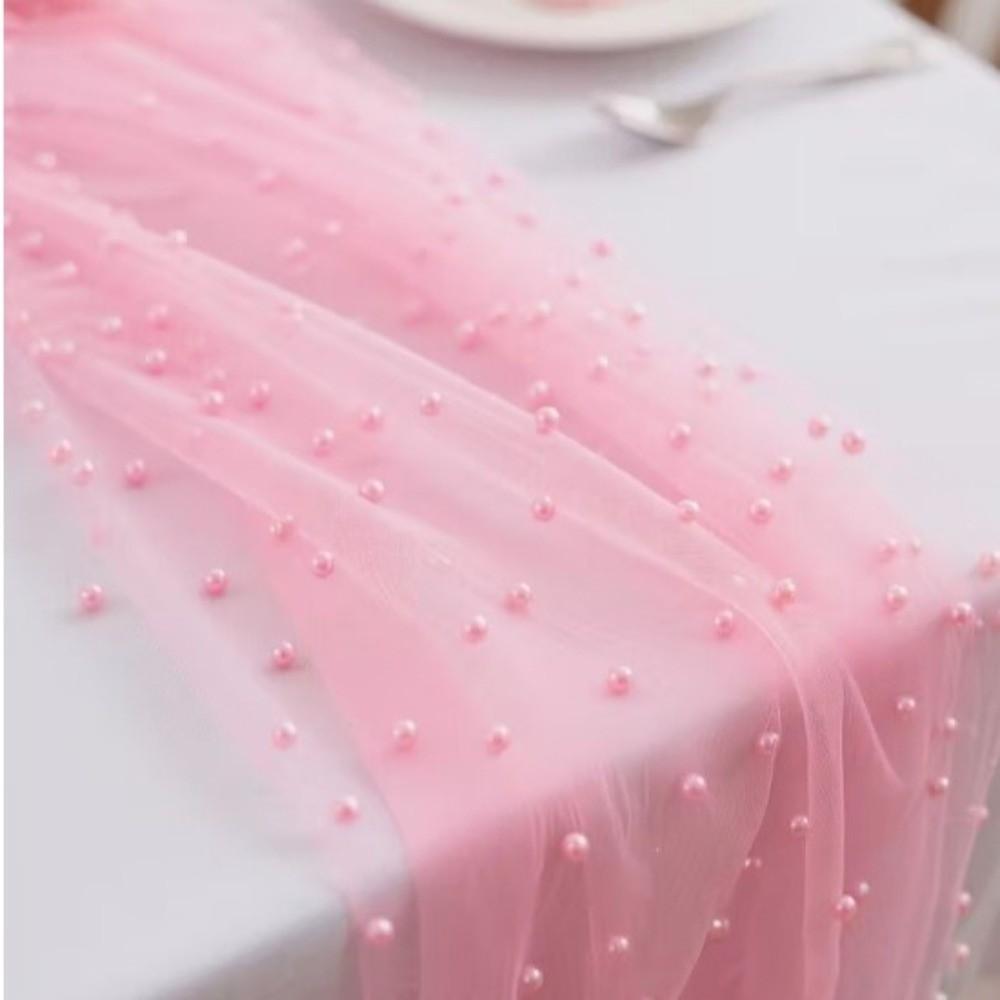 DIY Design 0.75*3M Table Flag Pearl Tulle Semi Transparent Table Runner Gauze Mesh Sheer Drapes Pearl Chiffon Birthday Party