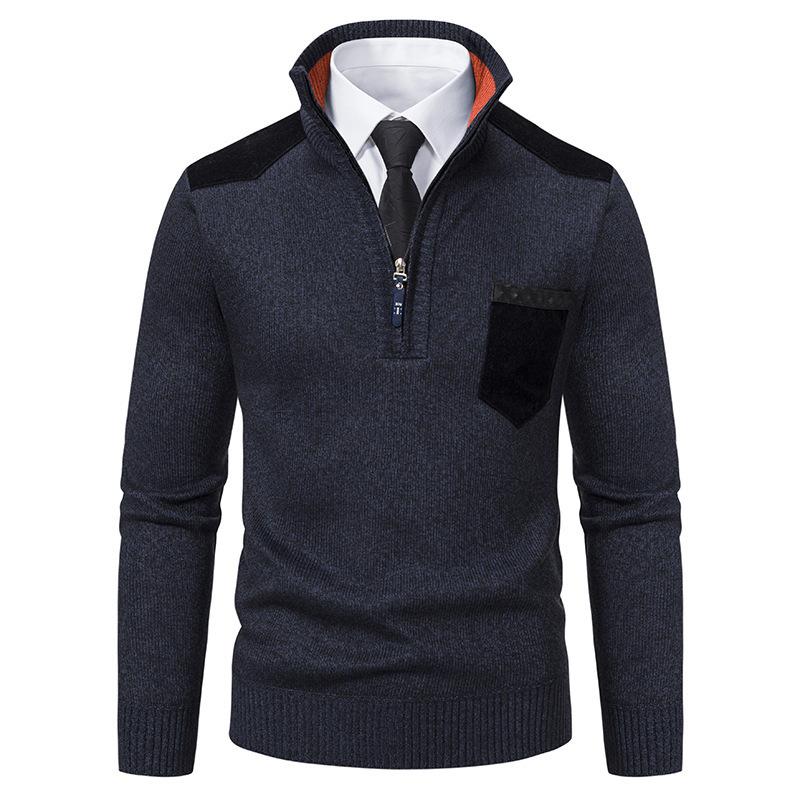 Men Pullover Autumn Winter Sweater Thick Polo Shirts Stand Collar Half Zipper Outerwear