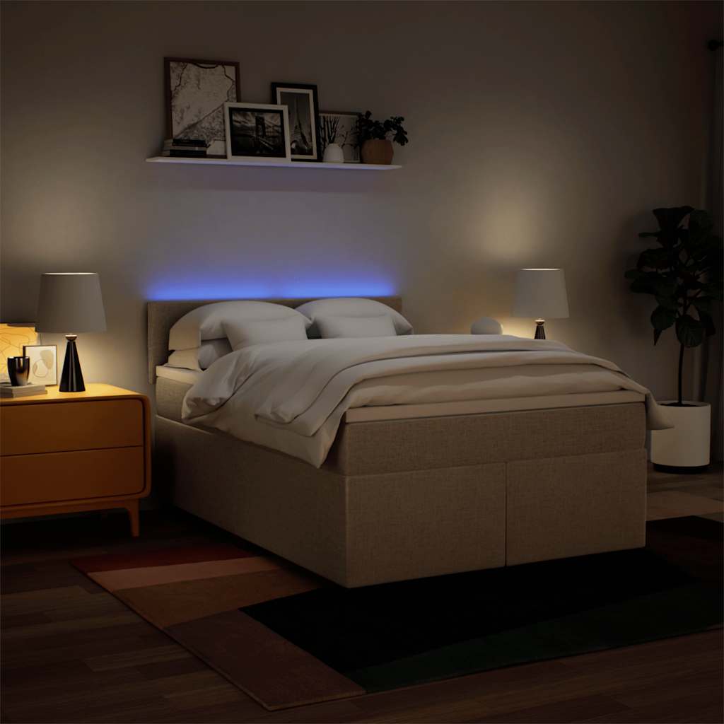 Box Spring Bed with Mattress Cream 140x190 cm Fabric