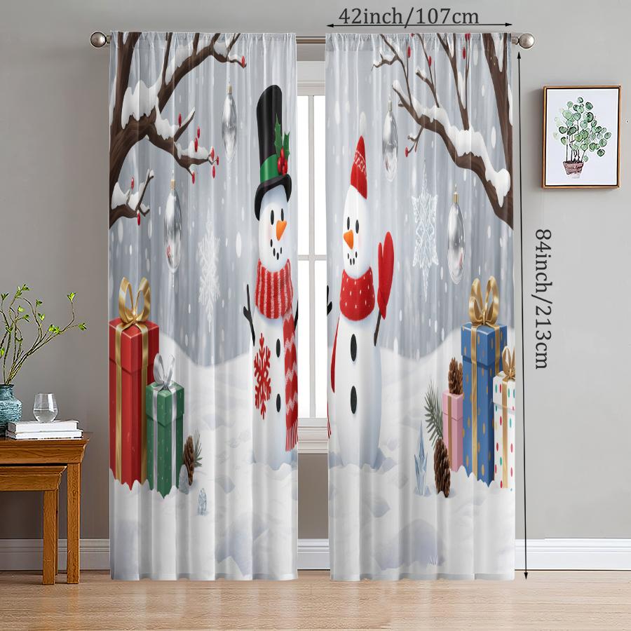 Christmas Gifts Snowman Printed Curtains Pole Bag Decorations Daily Home Room Curtain Made Of Polyester Washable