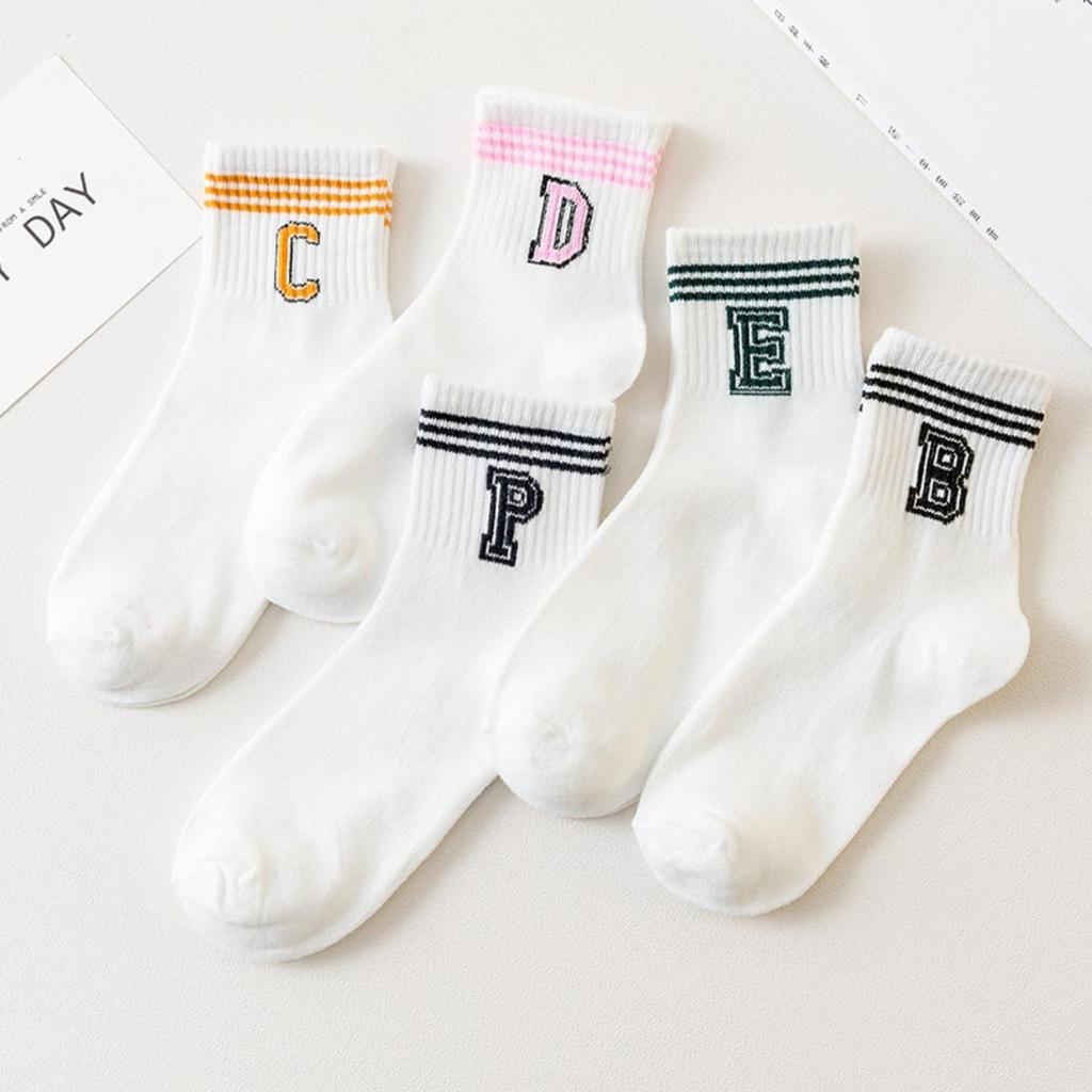 5 Paar, Damen, Weiche Socken, Mittelhohe Socken, Buchstaben-Socken, Warme Socken, Oberbekleidung, Hohe Socken, Lange Socken, Lange Socken, Sportsocken