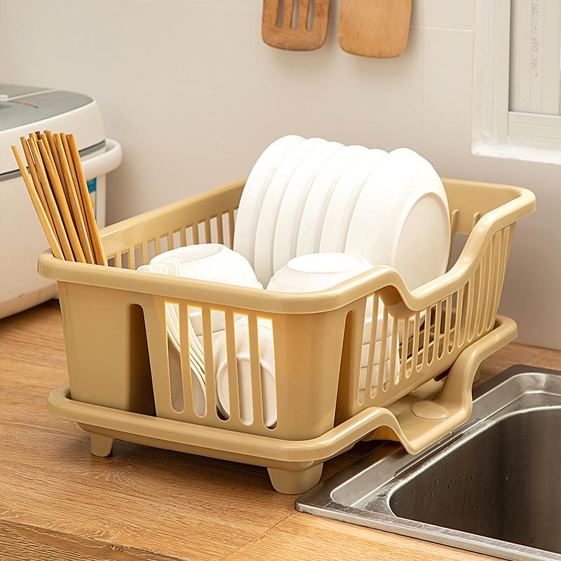 Draining dish rack dish storage rack sink storage rack tableware household kitchen table tableware water filter storage box(Blue [thickened] small