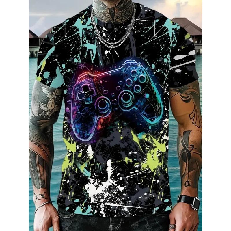 Summer Round Neck 3D Game Pattern Print Top Fashionable Casual Short Sleeved Men's T-shirts