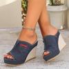 Fashion Summer 2025 new women's slope heel flip-flops with thick soles, simple and fashionable fish-mouth flip-flops for outerwear
