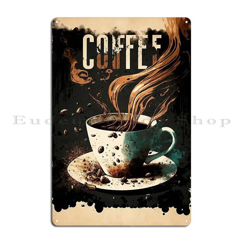 Starožitný Coffee Wall Art Print Dokonalý doplněk do sbírky každého milovníka kávy Kovový Club Cave Designový Plechový Značka Plakát
