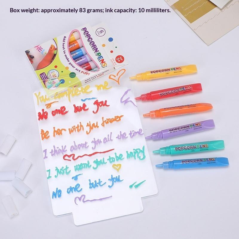 6Pcs Popcorn Bubble Pen 3D Puffy Effect Painting Marker Non-Toxic for Preschool Kids Early Education Drawing Activity