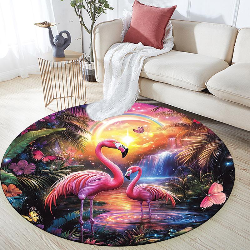 Flamingos Round Area Rug,Carpet Rug for Living Room Bedroom Sofa Playroom Decor,Non-slip Floor Mat