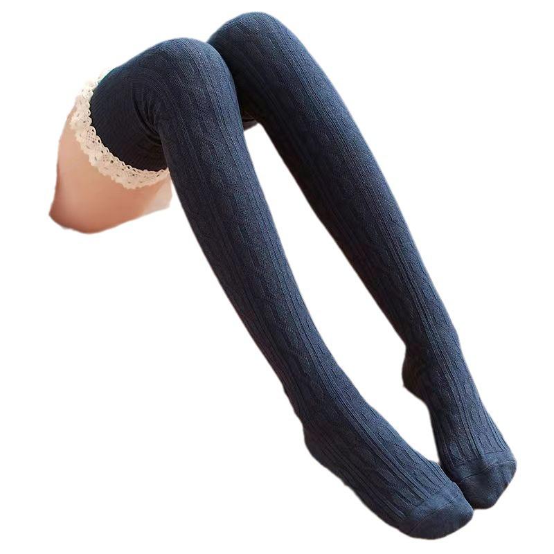 Japanese Style Twisted Lolita Over-the-Knee Lace Socks for Girls - White & Black