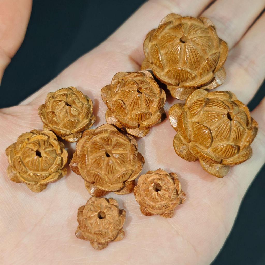 Pfirsichholz Lotus geschnitzte Schmuckperlen - Handgefertigtes vierlagiges Holzhandwerk Zubehör