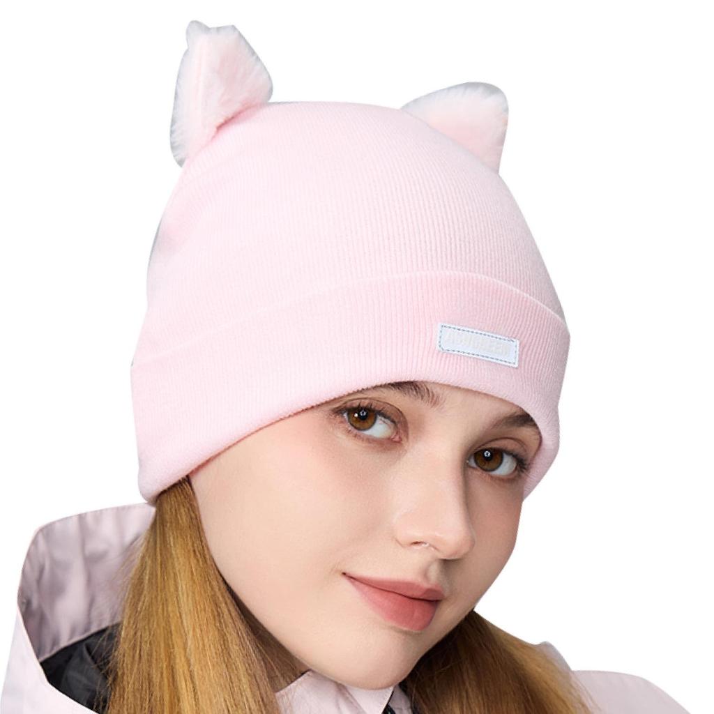 Ash Greem Cat Ear Knit Perfect for and This fluffy knit cap features cat ears and a fluffy boa lining for Women's Hat, AGAP-3600, Pink, Skiing,