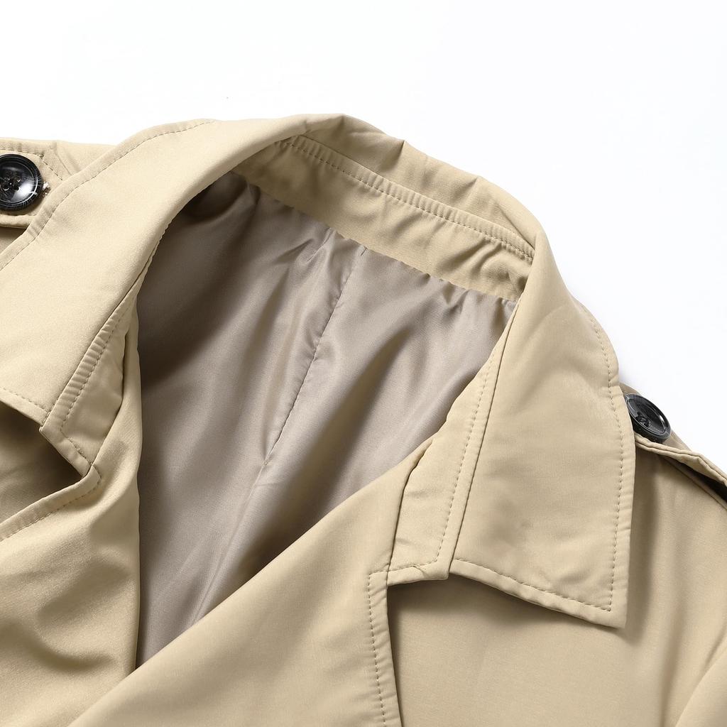 Allthemen Trench Spring Tailored Stand Collar Slim Business Plus Sizes Men's Coat, Coat, Jacket, Coat, Mid-Length, Above-the-Knee, Double-Breasted,