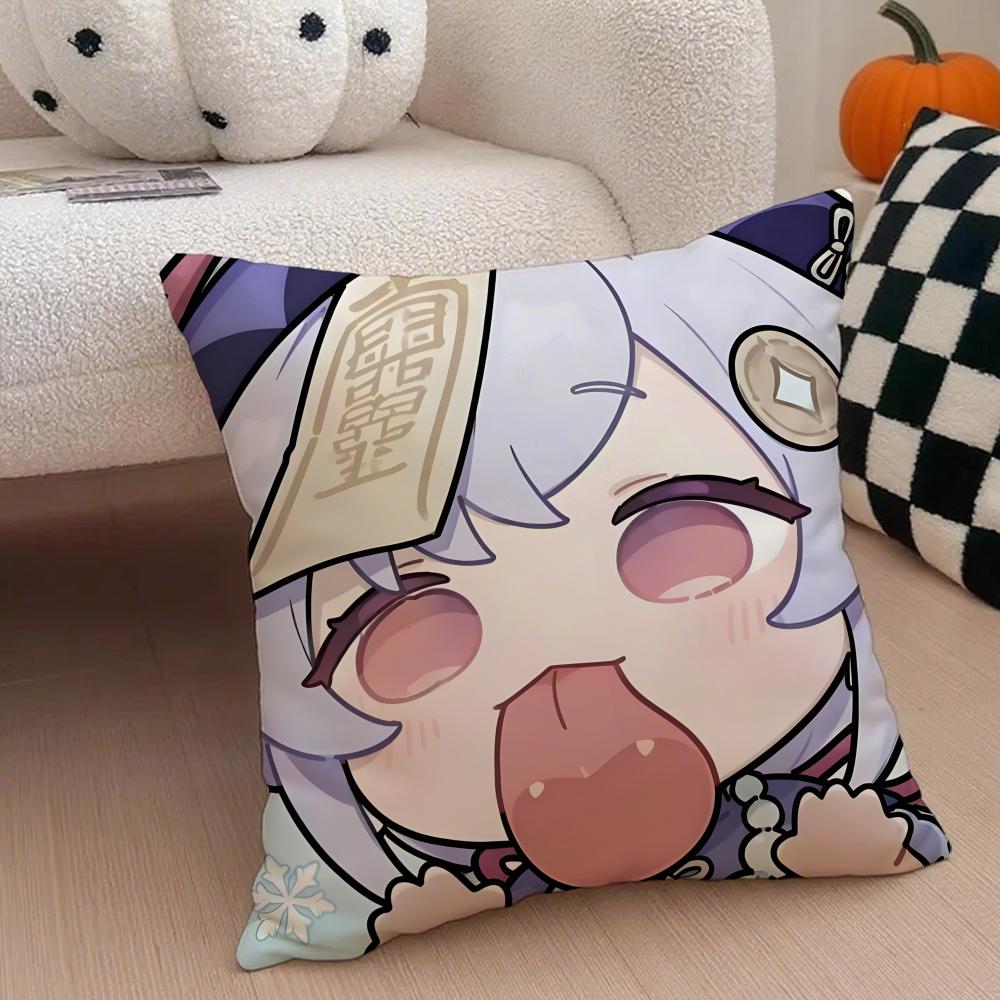 MiHoYo süß lustig Genshin Emotes Meme Kissenbezug Überwurf Kissenbezug Verdeckter Knopf Strapazierfähiges Polyester Stuhlkissen