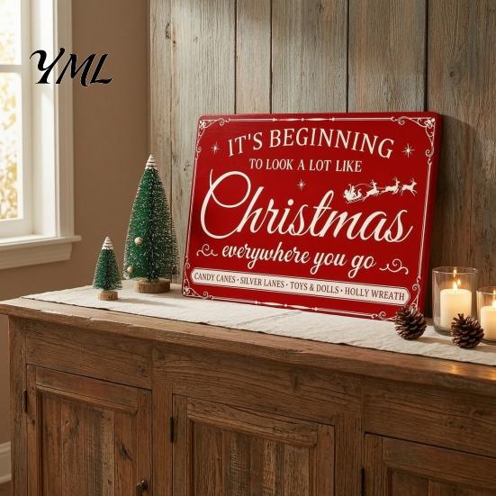 Indoor Outdoor Festive Wall Art Christmas Wood Sign, Vintage Santa's Sleigh Parking Only 2D Retro Wooden Seasonal Ornament Rustic Farmhouse