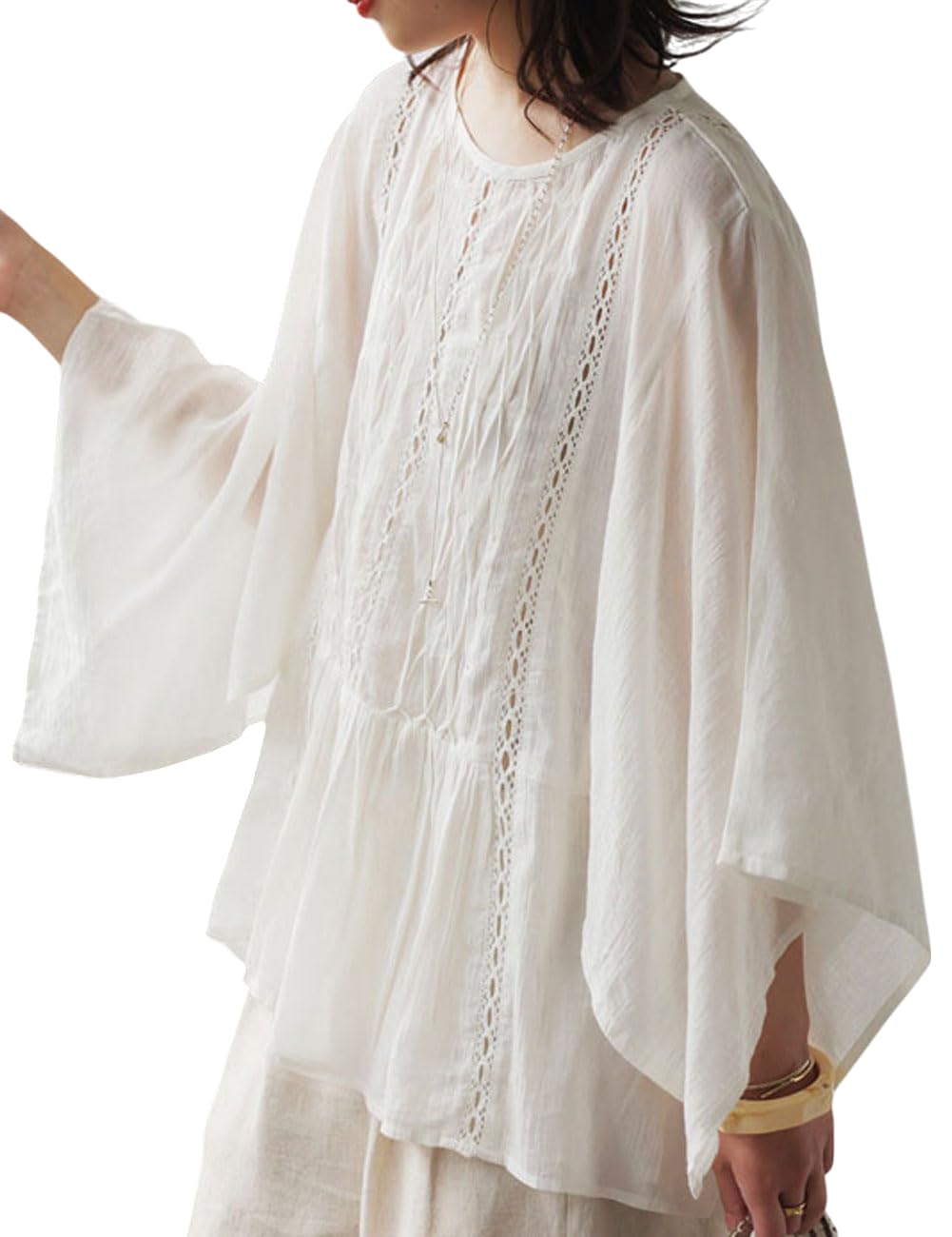 

antiqua Indian Cotton Lace Half One Size White Women s Blouse, Sleeve, IYA-00063, 03,