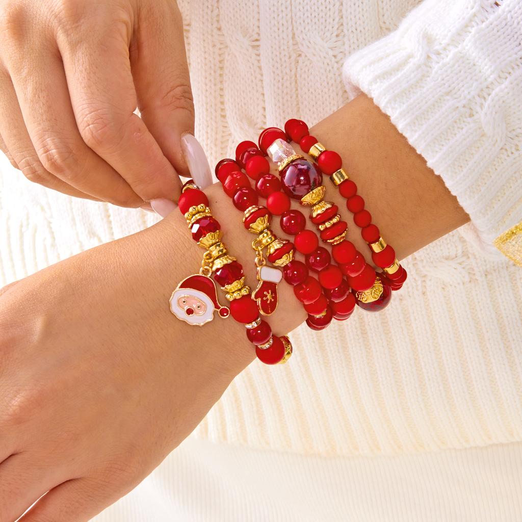 4Pcs/Set Christmas Colorful Crystal Beaded Bracelets Santa Claus Xmas Tree Bell Snowflake Pendant Bangle New Year Gift