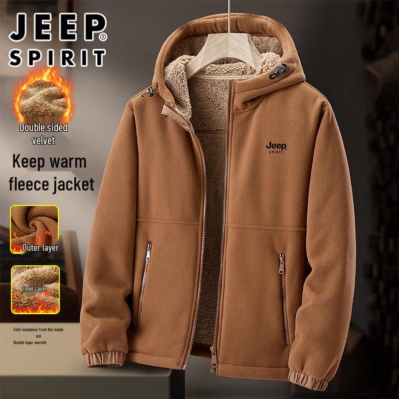 JEEP SPIRIT Men s Thickened Sherpa Fleece Hooded Jacket L