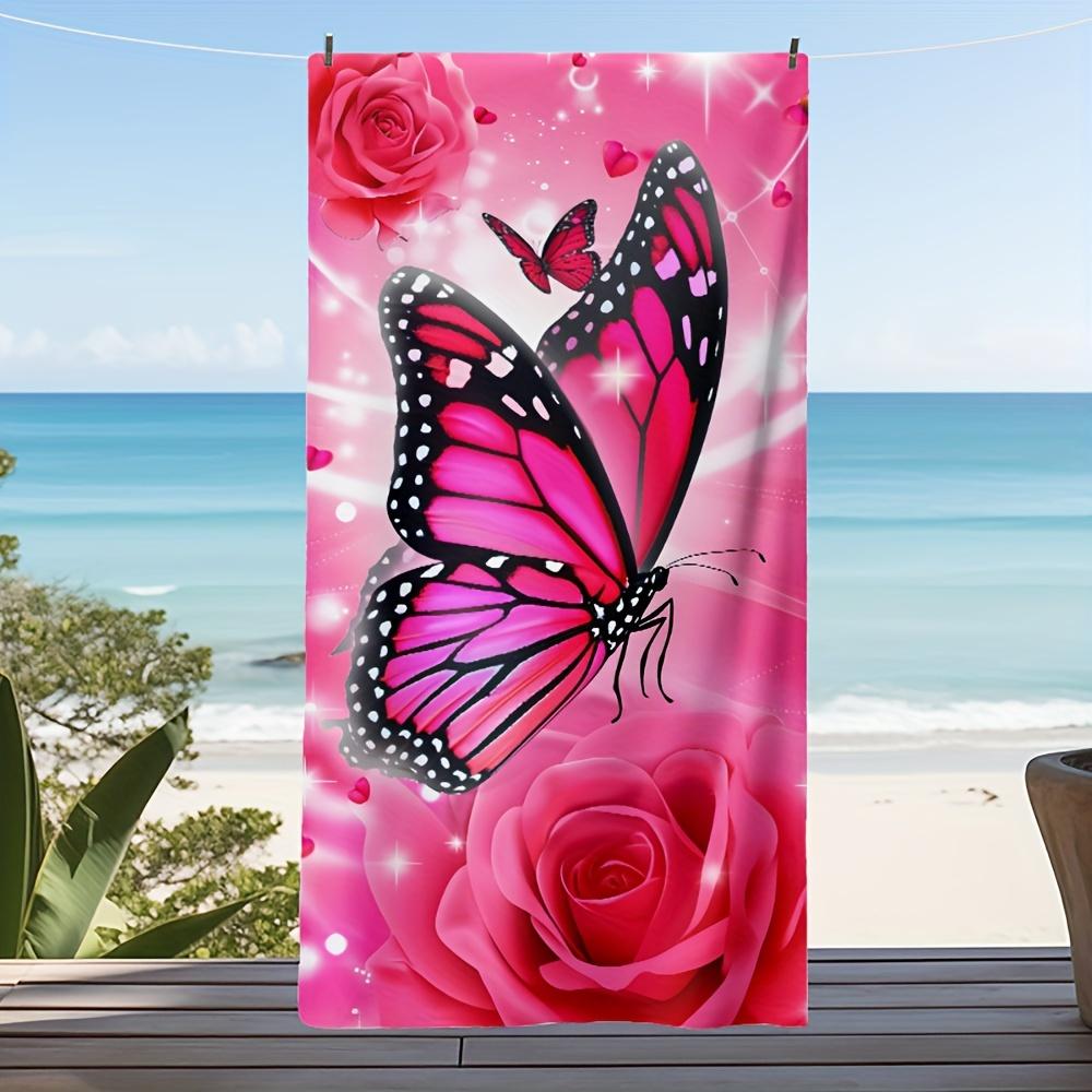 

Red Butterfly Pattern Beach Towel Swimming Wrap Towel Lightweight Microfiber Beach Blanket for Travel Pool Shower Bath W40*H60(CM)