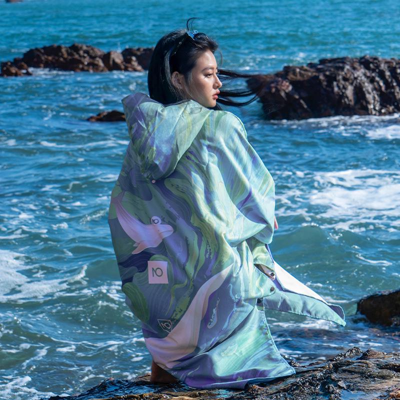 

NuJune Mystic Oceans Absorbent Swim Towel Robe - Windproof & Warm for Surfing, Diving, or Beach Use