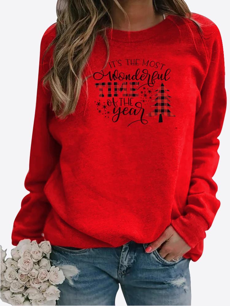 Autumn and Winter Women's Christmas Theme Printing Sweater Round Neck Long Sleeve Casual Sweatshirt Plus Size Top