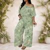 Plus Size Women Two Piece Matching Ensemble Batwing Sleeve Top Loose Long Pants