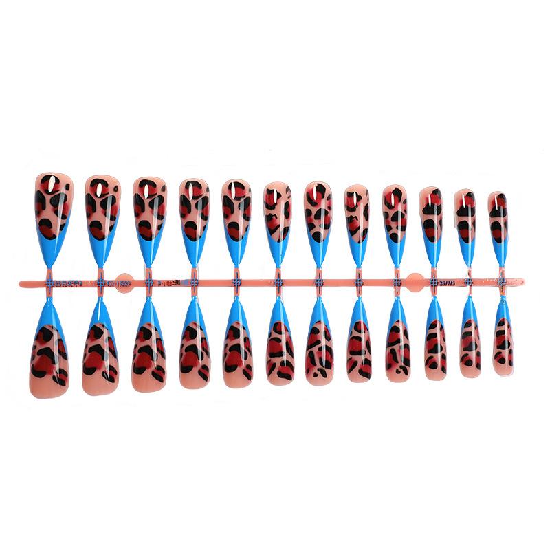Foreign trade is specially provided for the new long-pointed wearing nail French leopard print retro style fashion nail patch 24 pieces