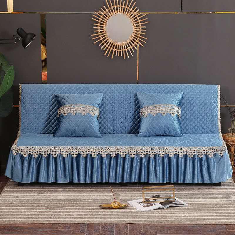 Folding Sofa Bed Cover Printed Armless Sofa Cover  Couch Covers with Skirt Slip Resistant Sofa Cover for Living Room